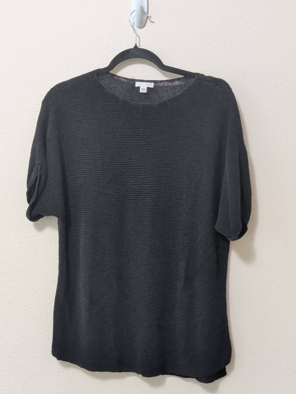 J. Jill Black Short-Sleeve Textured Knit Top